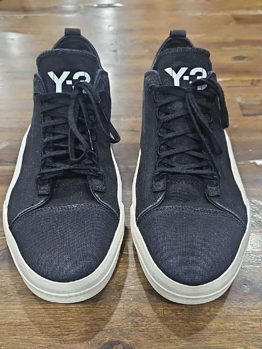Y-3 Yuben Black Canvas Low-Top Sneakers with Cream Sole